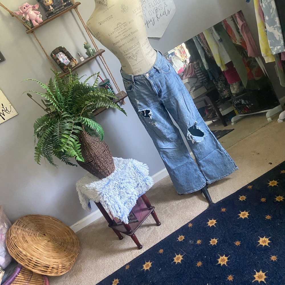Aeropostale Blue Flare & Wide Leg Jeans Distressed Holes